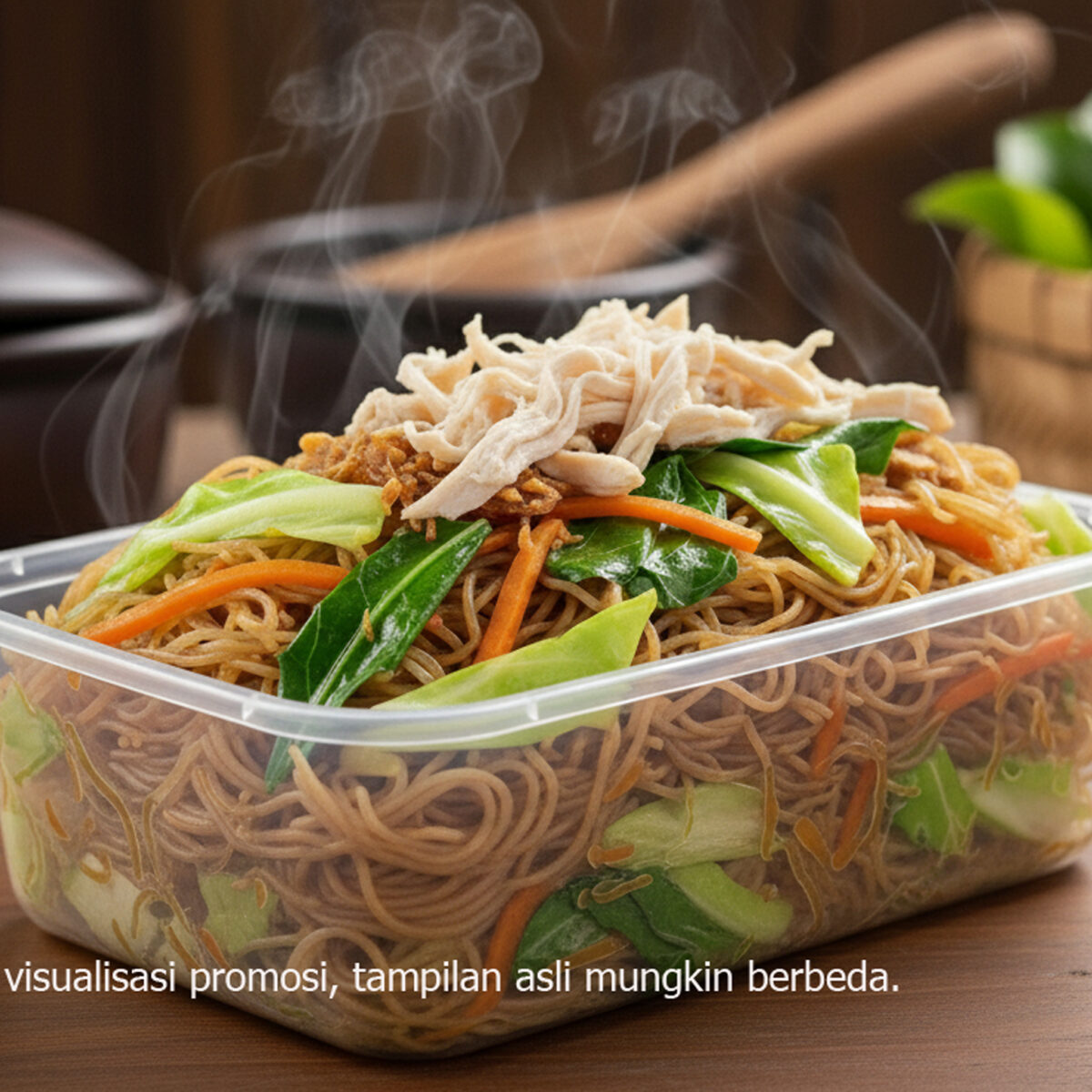 Bihun goreng dengan sayuran dan ayam