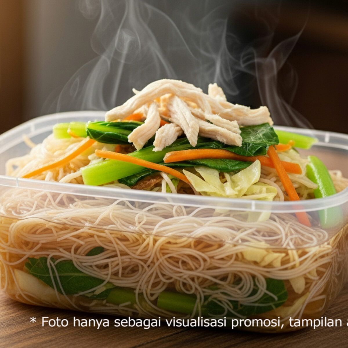 Bihun rebus dengan sayuran dan ayam