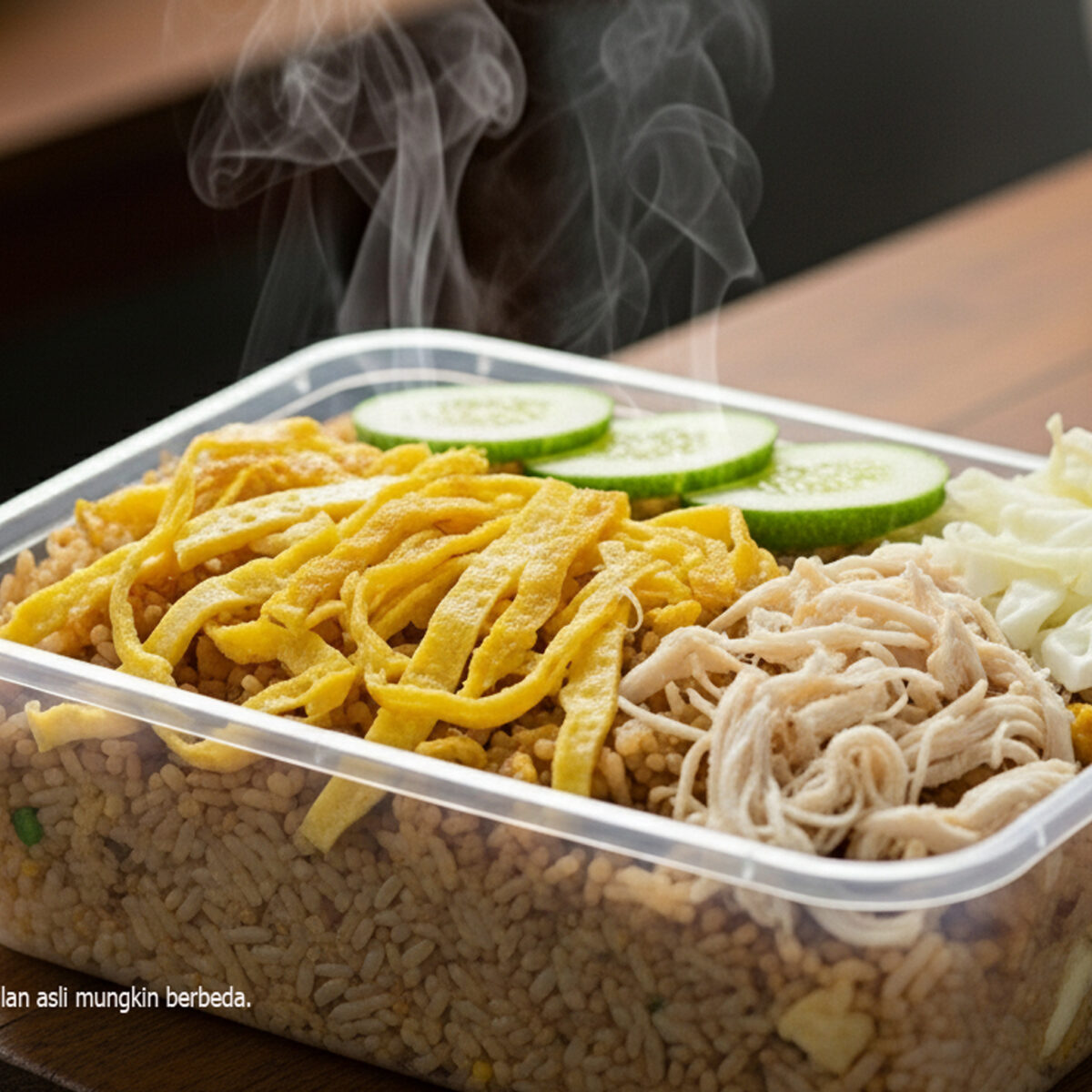 Nasi goreng dengan irisan mentimun